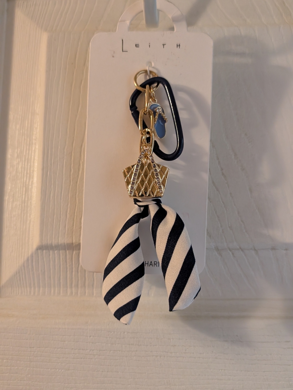 Leith Gold-tone Scarf Keychain with Black & White Stripes